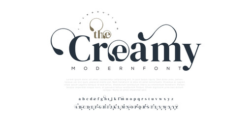 Creamy premium luxury elegant alphabet letters and numbers. Elegant wedding typography classic serif font decorative vintage retro. Creative vector - obrazy, fototapety, plakaty
