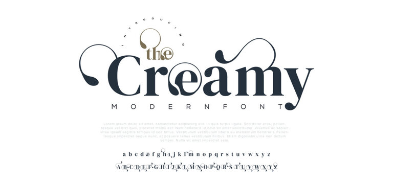 Creamy premium luxury elegant alphabet letters and numbers. Elegant wedding typography classic serif font decorative vintage retro. Creative vector