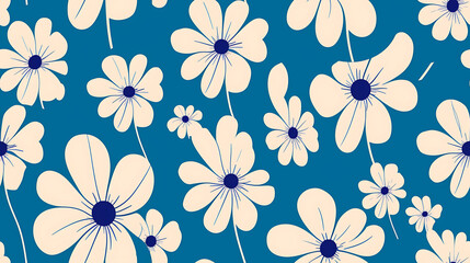 seamless print background with blue and white flowers - Seamless tile. Endless and repeat print.