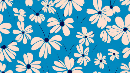 seamless print background with blue and white flowers - Seamless tile. Endless and repeat print.