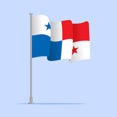 Vector 3d realistic flags of Panama on steel poles isolated on white background. National symbol of Panama illustration. Panama Flag on flag pole isolated on white background.