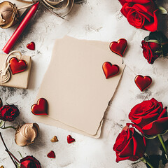 paper with roses and hearts