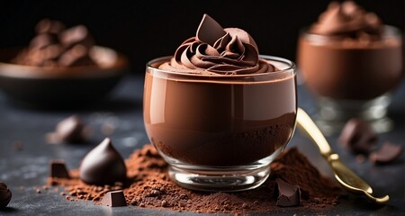 "Dive into the world of culinary artistry by creating a series of ultra-realistic chocolate mousse images that transcend expectations. Capture the velvety smoothness, glossy sheen -AI Generative 