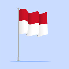 Vector 3d realistic flags of Monaco on steel poles isolated on white background. National symbol of Monaco illustration. Monaco Flag on flag pole isolated on white background.