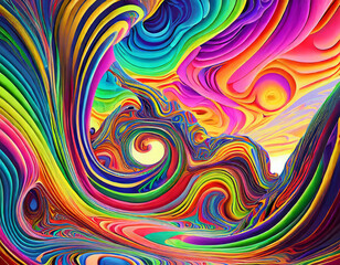 Psychedelic Dreamscape: Swirling Vortex of Vivid Colors