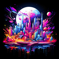 An energetic 3d graffiti artwork featuring a cosmic