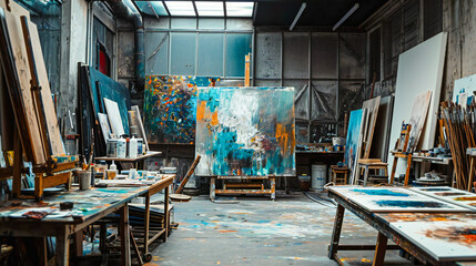 An empty artist studio in the night