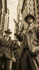 A group of 1920s armed gangsters on the street - obrazy, fototapety, plakaty