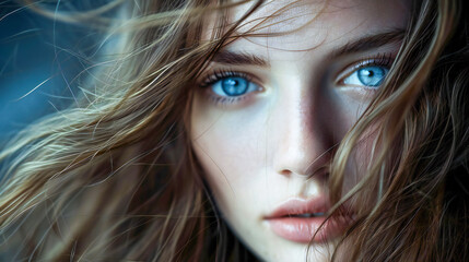 Closeup of a beautiful blue eyed girl