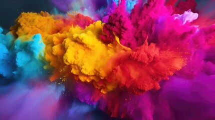 Naklejka premium Colorful powder explode on black background happy holi day background 