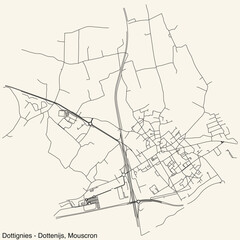 Detailed hand-drawn navigational urban street roads map of the DOTTIGNIES-DOTTENIJS COMMUNE of the Belgian city of MOUSCRON, Belgium with vivid road lines and name tag on solid background