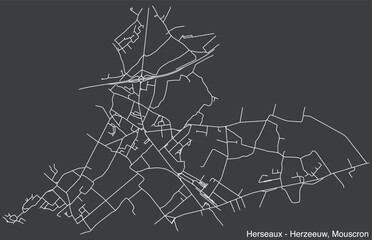 Detailed hand-drawn navigational urban street roads map of the HERSEAUX-HERZEEUW COMMUNE of the Belgian city of MOUSCRON, Belgium with vivid road lines and name tag on solid background