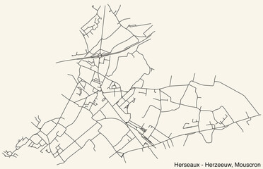 Detailed hand-drawn navigational urban street roads map of the HERSEAUX-HERZEEUW COMMUNE of the Belgian city of MOUSCRON, Belgium with vivid road lines and name tag on solid background