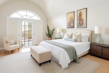 bedroom with arched french doors