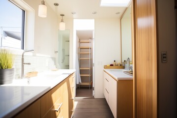 Fototapeta na wymiar interior shot of a bathroom in a sleek tiny home
