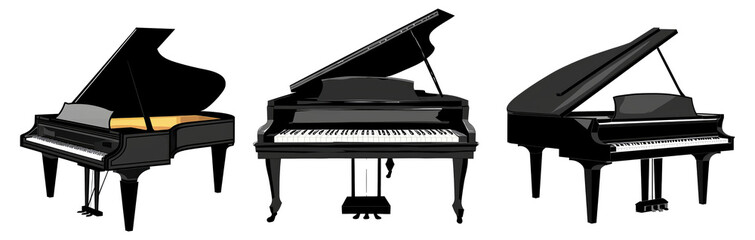 classical grand piano illustration on white backround