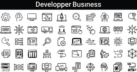 Developer line icons set. Server, tool, solution, Network Technology, connection, data exchange computer, cloud computing vector illustration