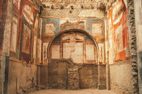 Fresco in the ancient Roman city of Herculaneum near Naples in Italy