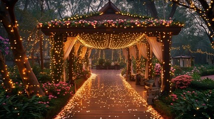 private resturent decorated with lights for marriage events