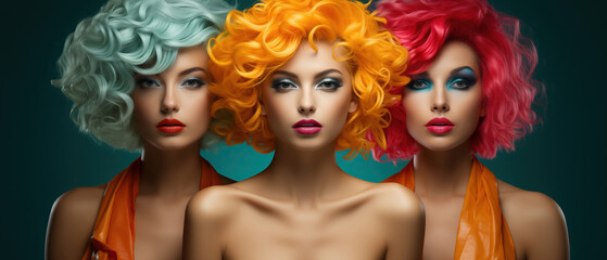 A Vibrant Trio of Women Illuminating the Spectrum of Hair Wig Colors With an Artistic Flair