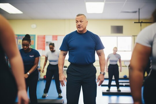 police trainer working with recruits at the academy