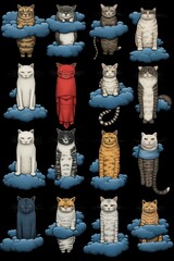 Vibrant fantasy cats on dark background vertical artistic image with magical atmosphere