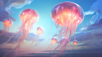 Abstract jellyfish balloon in the sky.