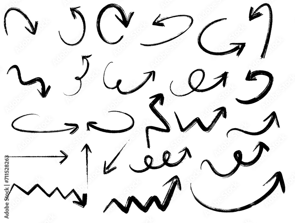 Aufkleber set of hand-drawn arrows, circles and lines. collection of hand drawn arrows on a transparent backgr