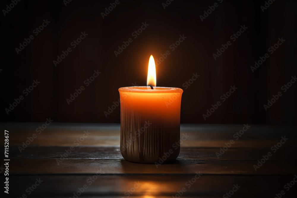 Wall mural A candle burning in a dimly lit room