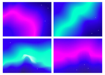 Fototapeta na wymiar a set of futuristic abstract posters. Neon background, blur, northern lights. Bright, acidic cosmic colors. Vector illustration