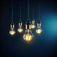 Hanging bulbs emit harmonious light against a dark background.