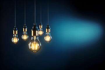 Hanging bulbs emit harmonious light against a dark background.
