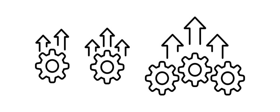 Gear and arrow up icon. Operational excellence. Editable stroke. Vector illustration design.
