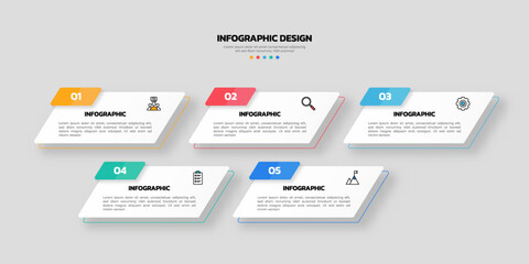 Modern business infographic template, square shape with 5 options or steps icons.