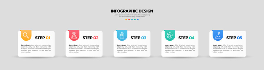 Modern business infographic template, square shape with 5 options or steps icons.