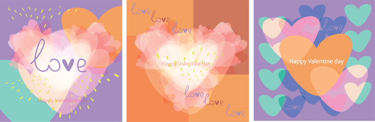 Creative tender concept of Happy Valentines Day cards set. Modern abstract art design with hearts, geometric shapes. Templates for celebration, branding, banner, cover, label, poster, sales