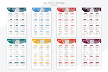 Calendar planner vector bundle design 2024, 2025, 2026, 2027, 2028, 2029, 2030 years template. colorful print design. - obrazy, fototapety, plakaty