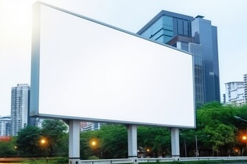 Fototapeta premium large billboard in urban area with plain white screen for advertising or information mockup