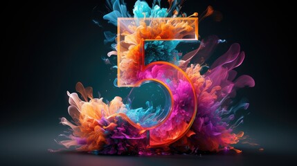 the number 5 made out of colorful neon in front - obrazy, fototapety, plakaty