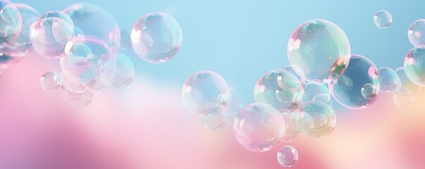 colorful soap bubble in blue sky soft background banner
