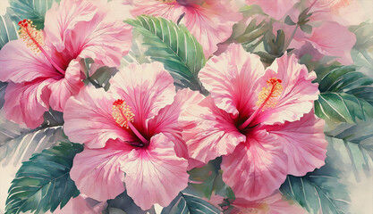 Watercolor Hibiscus Flowers
