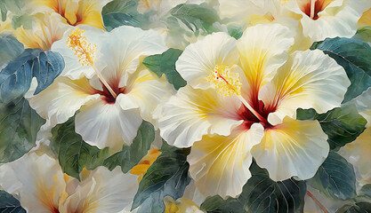Obraz na płótnie Canvas Watercolor Hibiscus Flowers