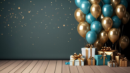 Party balloons, birthday decoration background, anniversary, wedding, holiday with space for text