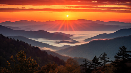As the day concludes, immerse yourself in the beauty of a smoky mountain sunset