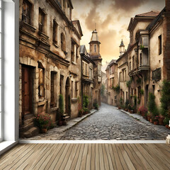 old street of the old town, generative Ai