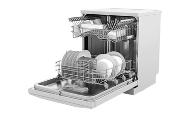 Modern Dishwasher Appliance On Transparent Background.