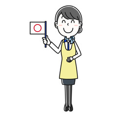 エプロンのキャビンアテンダントのポーズ全身３