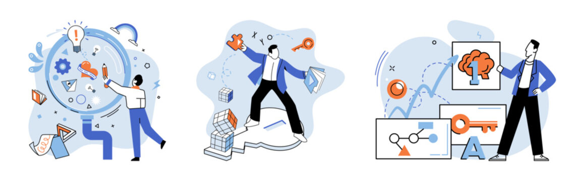 Logical thinking. Vector illustration. Inspiration is fuel ignites logical thinking It sparks curiosity, drives exploration, and encourages us to seek knowledge Inspiration fuels our desire