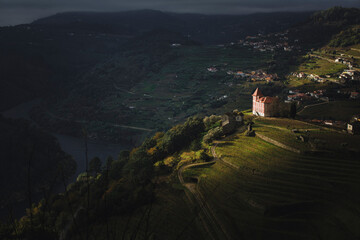 A view of the Douro Valley in stormy weather. Portugal. - obrazy, fototapety, plakaty