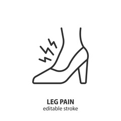 Obraz premium Leg pain line icon. Problem with high heel woman shoe. Editable stroke. Vector illustration.